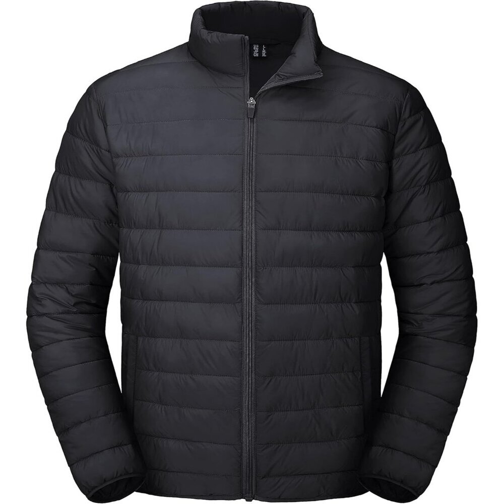 Mens Balck Stand-Up Collar Water Resistant Outerwear Quilted Puffer Jacket